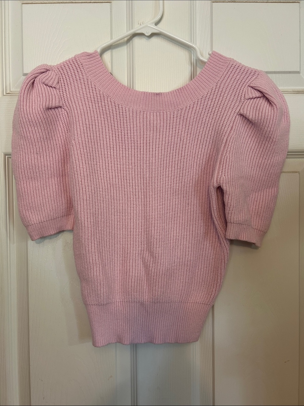 Astr Pink Puff Sleeve Crewneck Sweater
